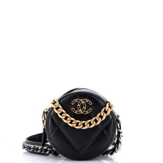 19 Round Clutch with Chain Quilted Leather