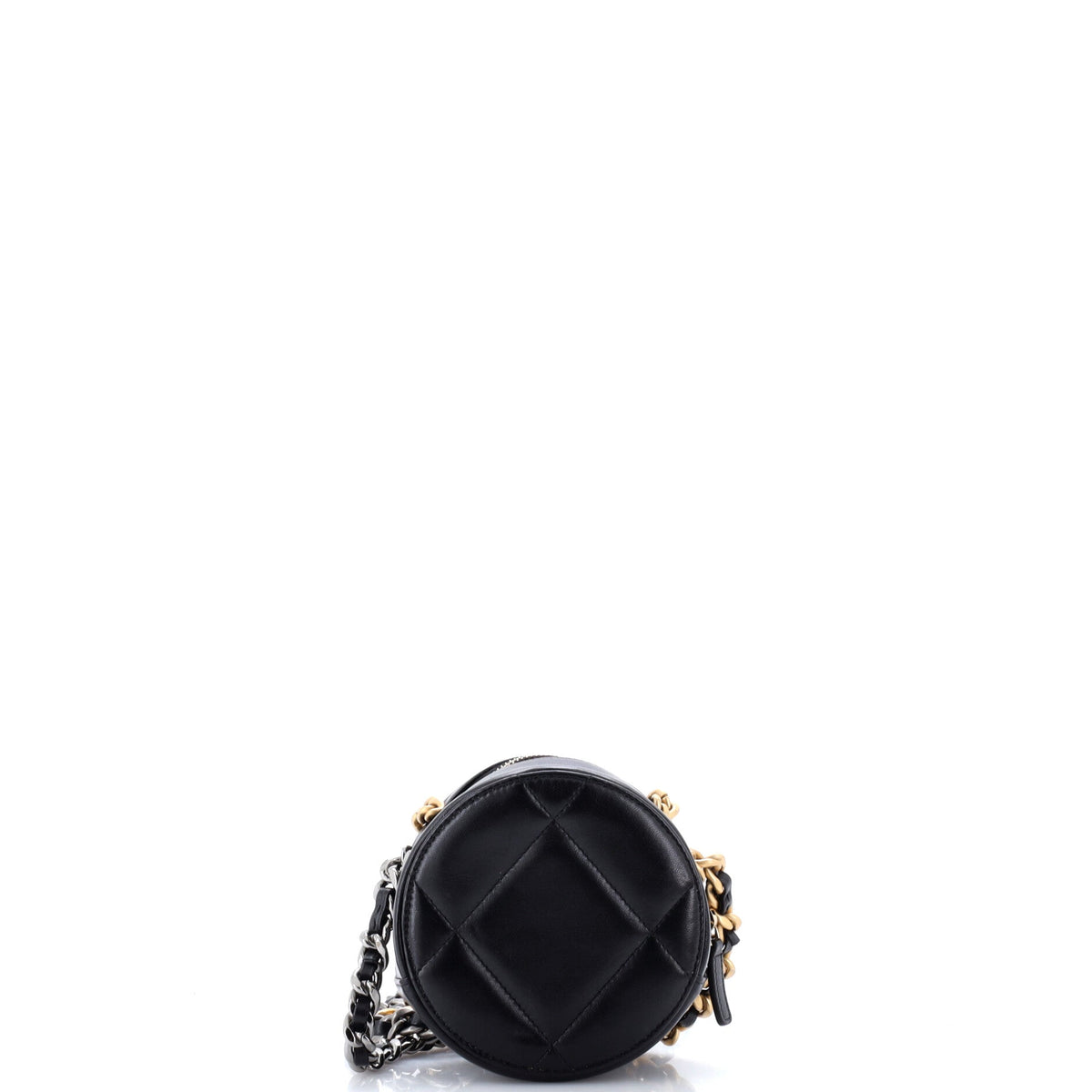 19 Round Clutch with Chain Quilted Leather