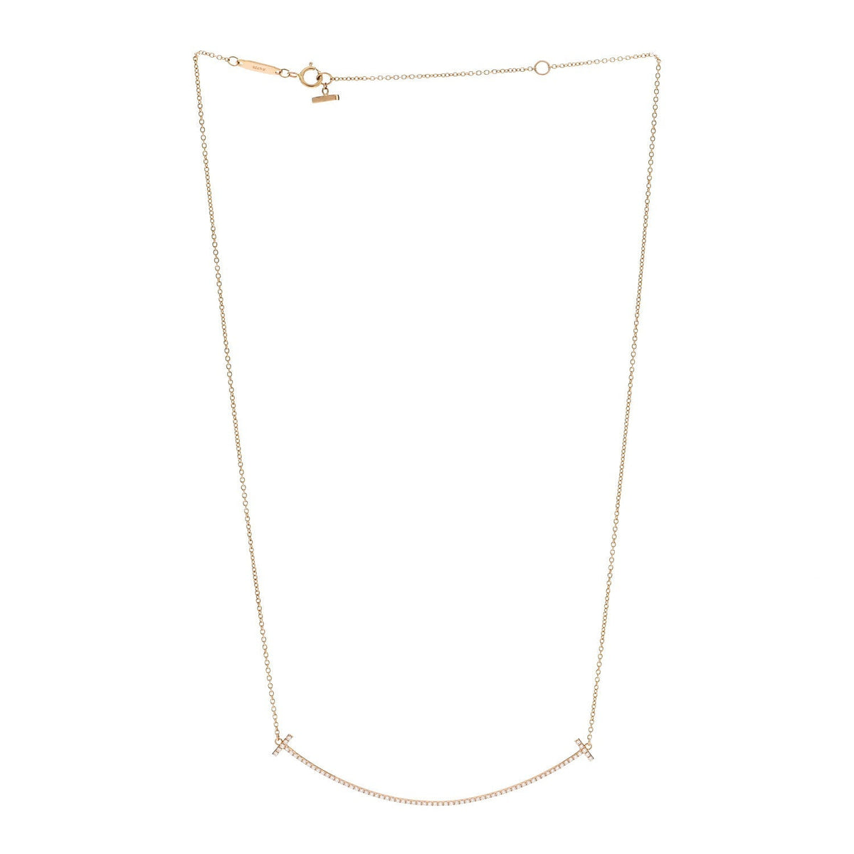 Tiffany 18K Rose Gold Diamond Large T Smile Pendant Necklace