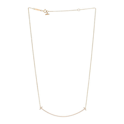 Tiffany 18K Rose Gold Diamond Large T Smile Pendant Necklace
