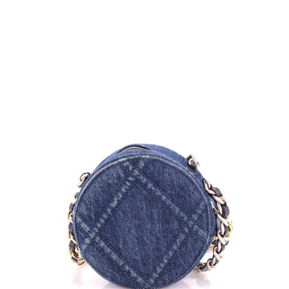 19 Round Clutch with Chain Quilted Denim