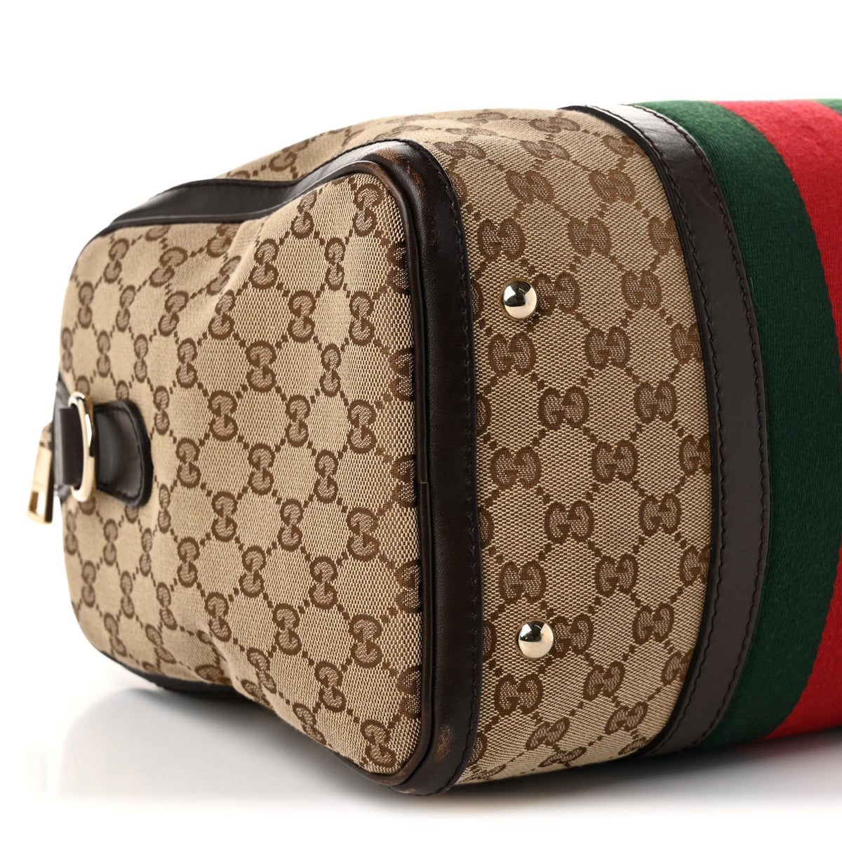 Gucci Monogram Vintage Web Medium Boston Dark Brown