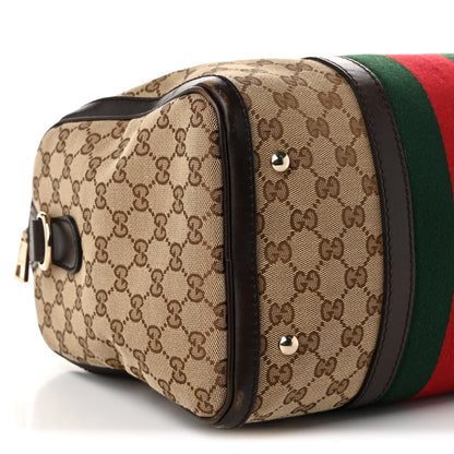 Gucci Monogram Vintage Web Medium Boston Dark Brown