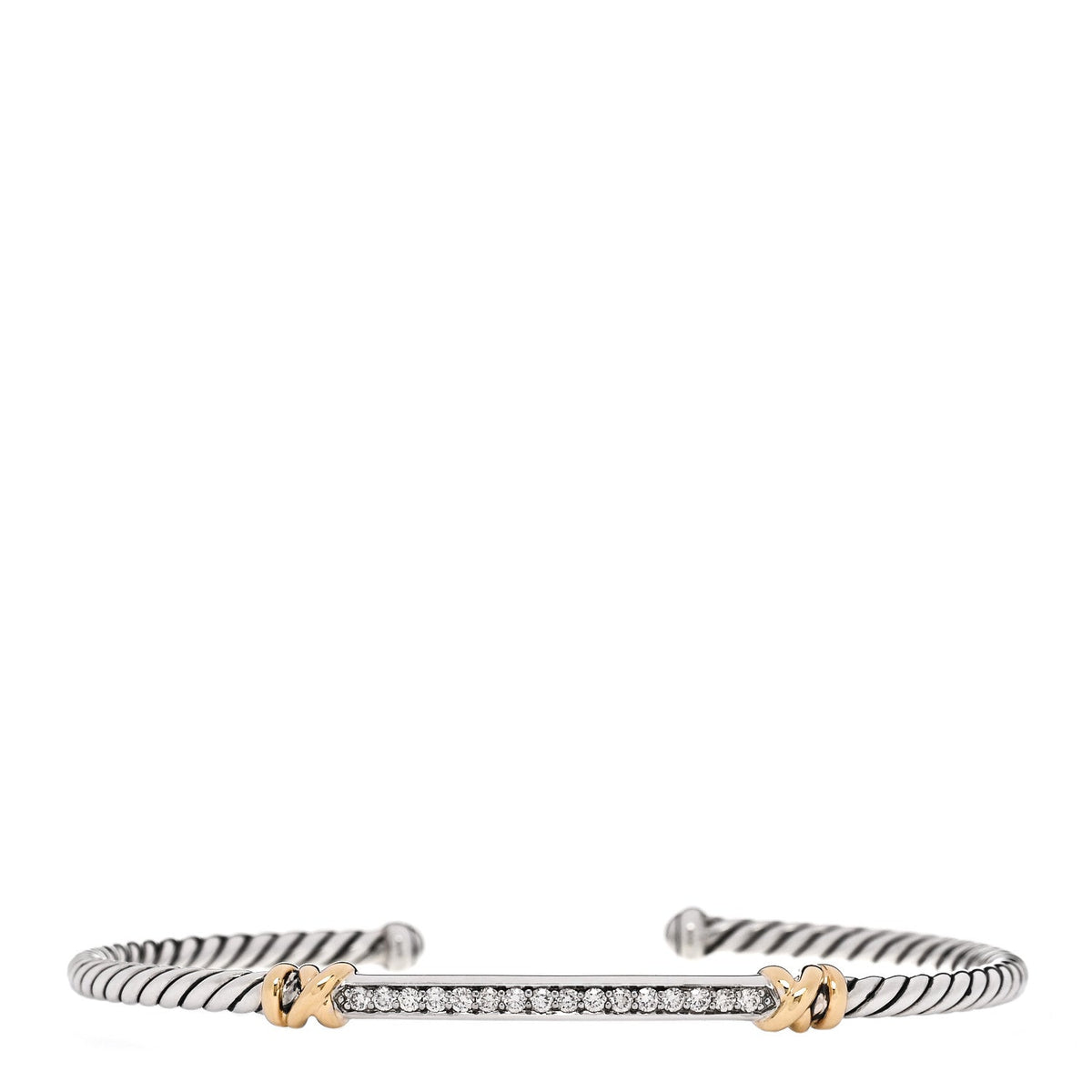 David Yurman Sterling Silver 18K Yellow Gold Diamond Helena Cuff Bracelet