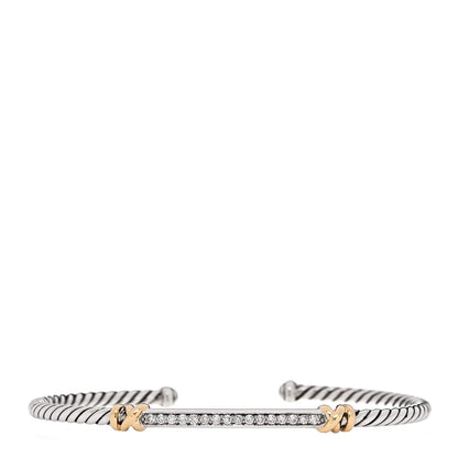 David Yurman Sterling Silver 18K Yellow Gold Diamond Helena Cuff Bracelet