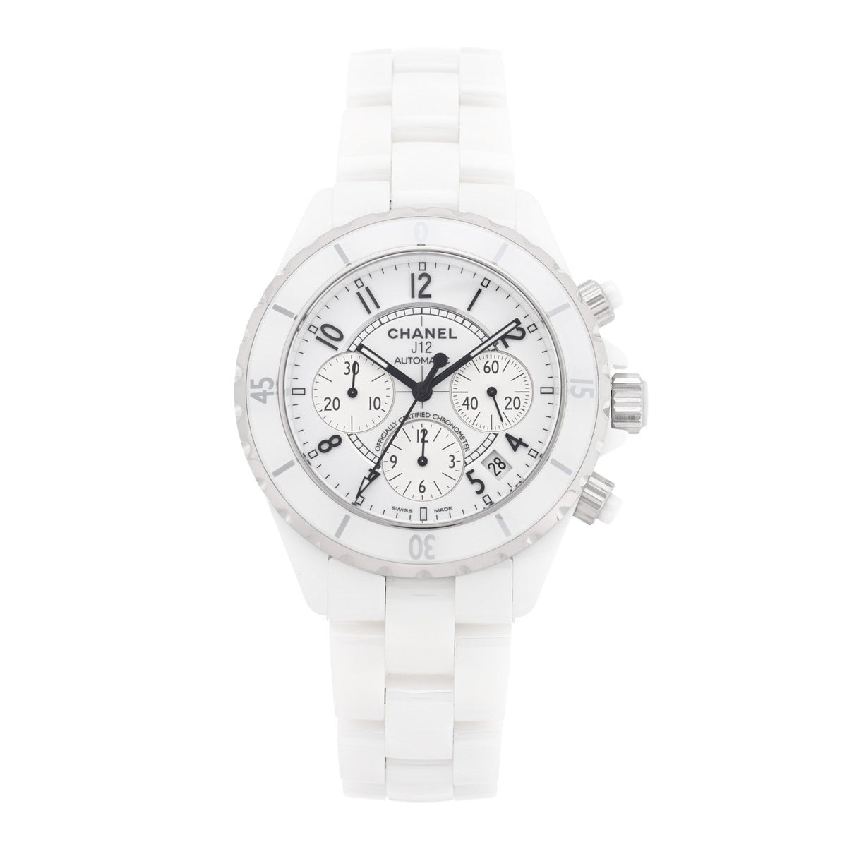 Chanel Stainless Steel Ceramic 41mm J12 Chronograph Automatic Watch White 1945373