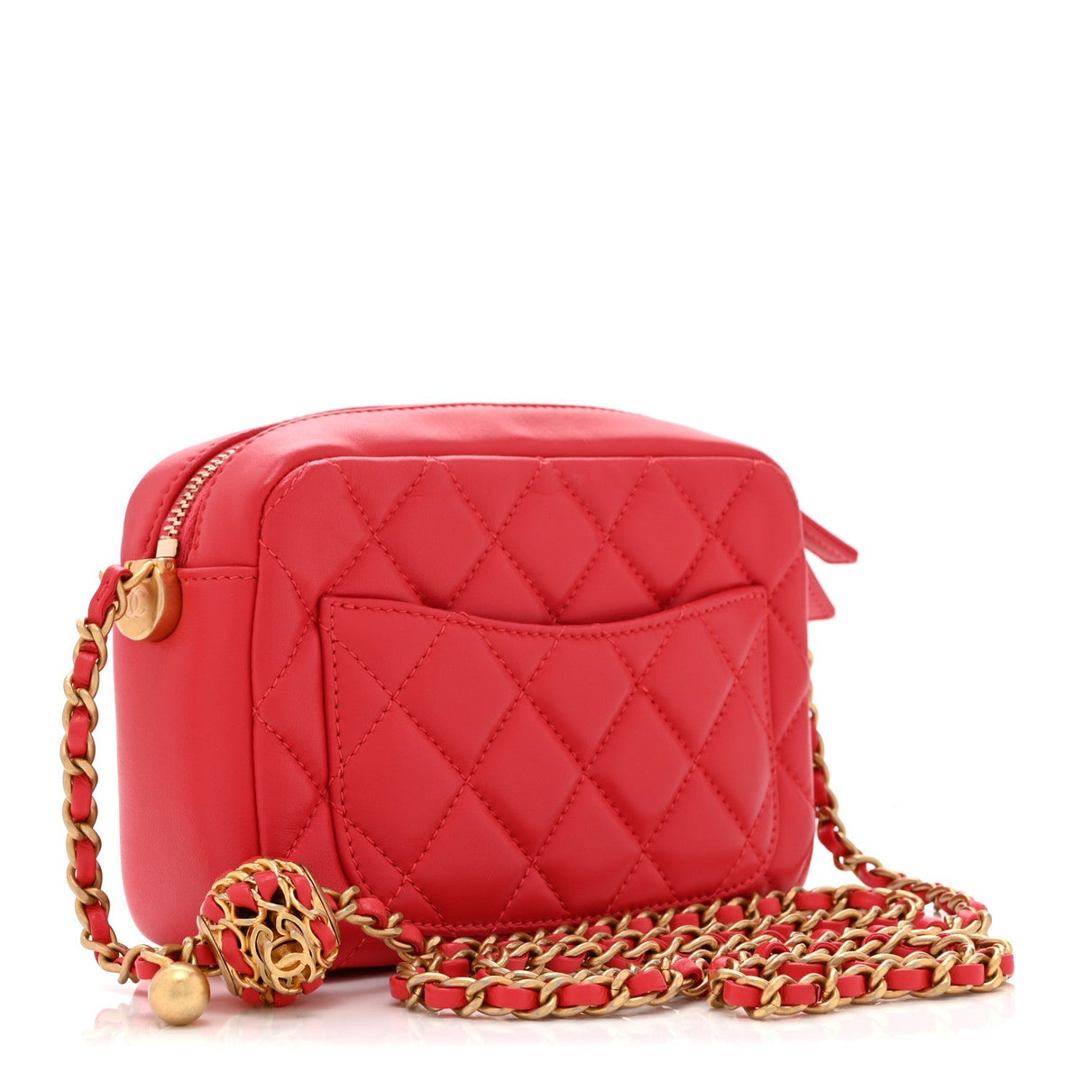 Chanel Lambskin Quilted CC Pearl Crush Camera Case Red