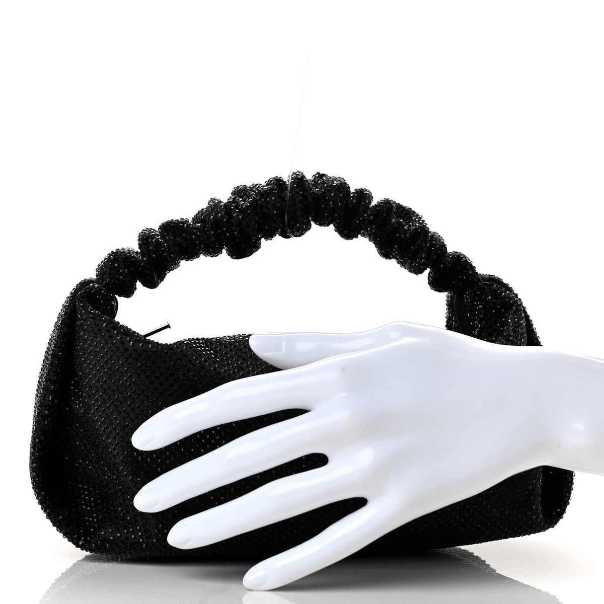 Alexander Wang Satin Crystal Rhinestone Mini Scrunchie Clutch Black