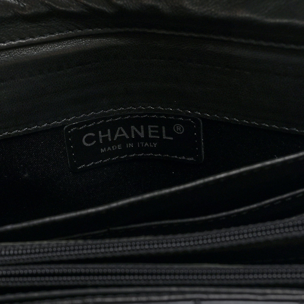 Chanel Patent Calfskin Quilted Flap Clutch With Chain Black