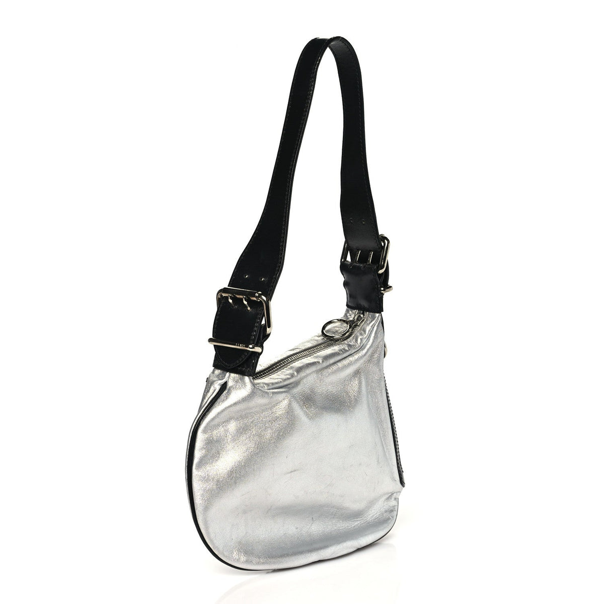 Fendi Calfskin Metal Small Oyster Shoulder Bag Black