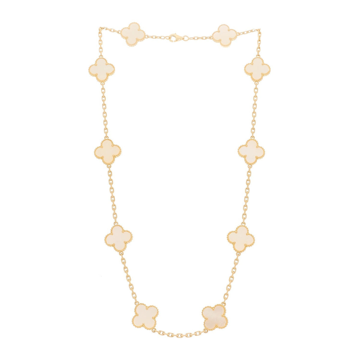 Van Cleef & Arpels 18K Yellow Gold Mother of Pearl 10 Motifs Vintage Alhambra Necklace