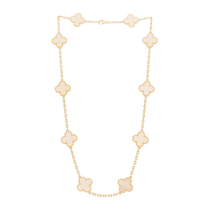 Van Cleef & Arpels 18K Yellow Gold Mother of Pearl 10 Motifs Vintage Alhambra Necklace