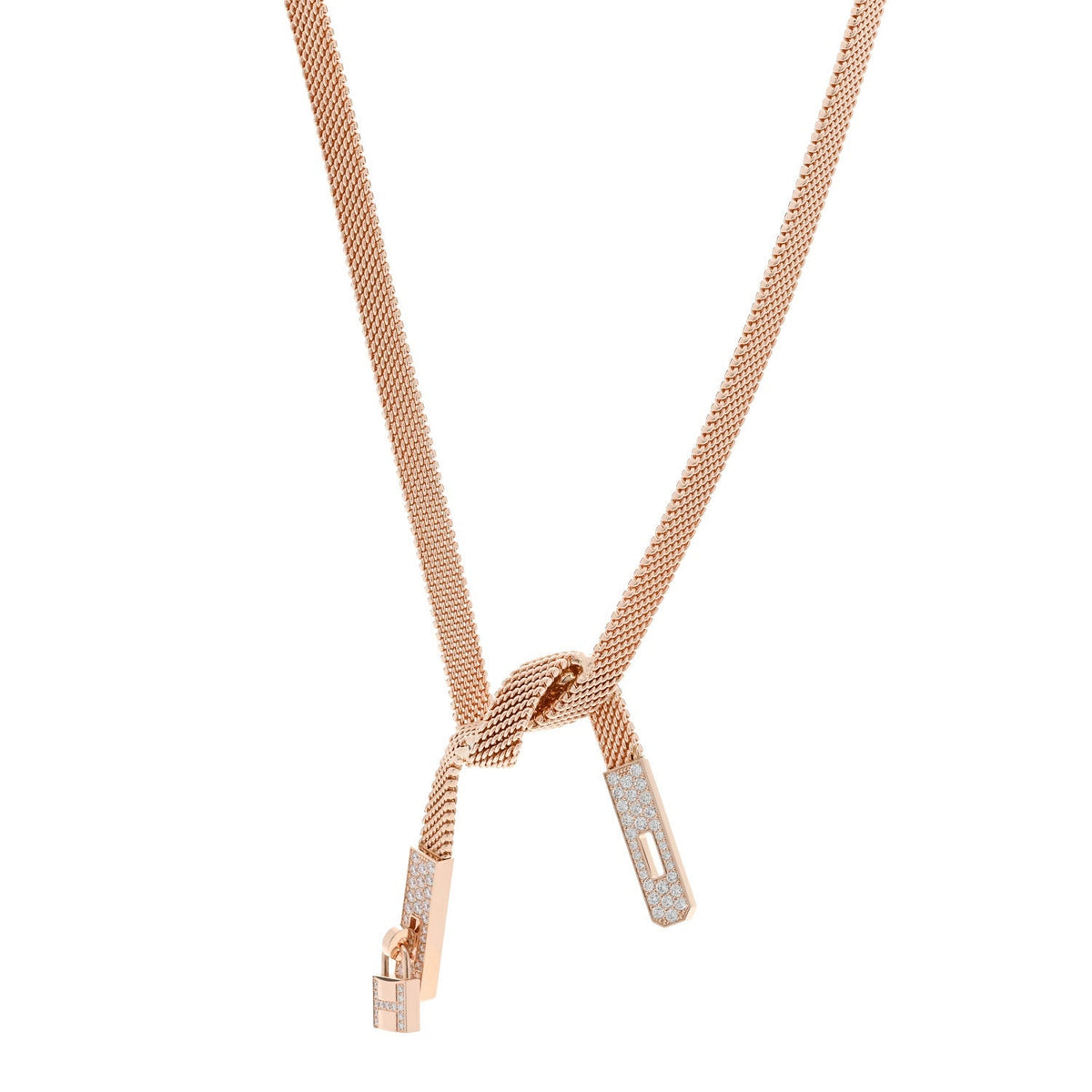 Hermes 18K Rose Gold Diamond Kelly Gavroche Necklace SH