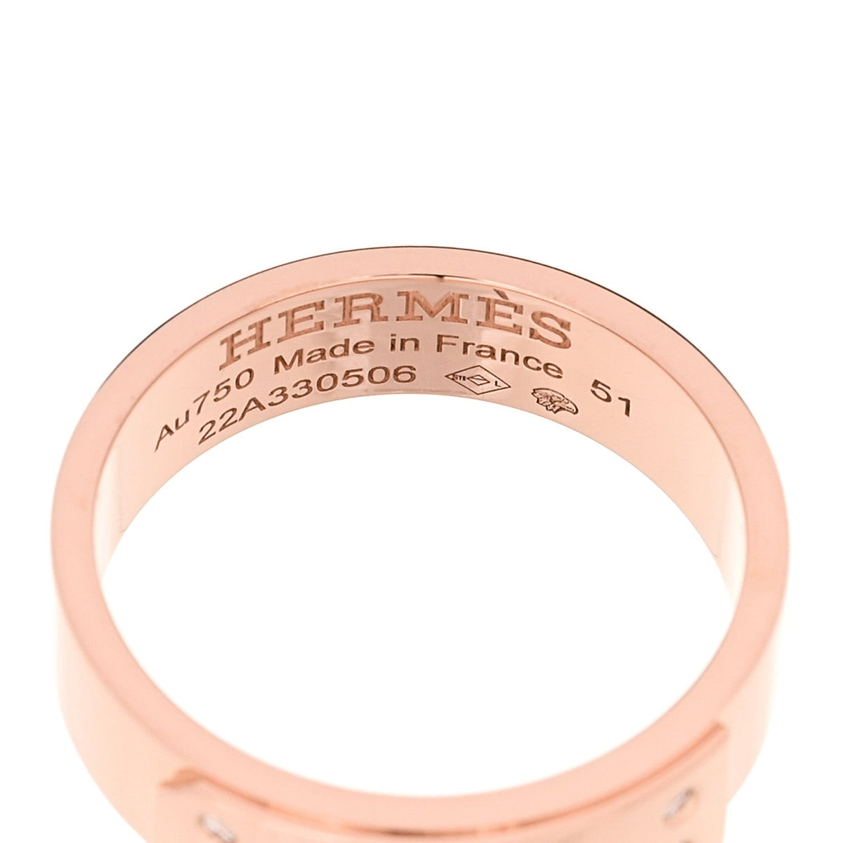 Hermes 18K Rose Gold Diamond PM Kelly Ring 51 5.75