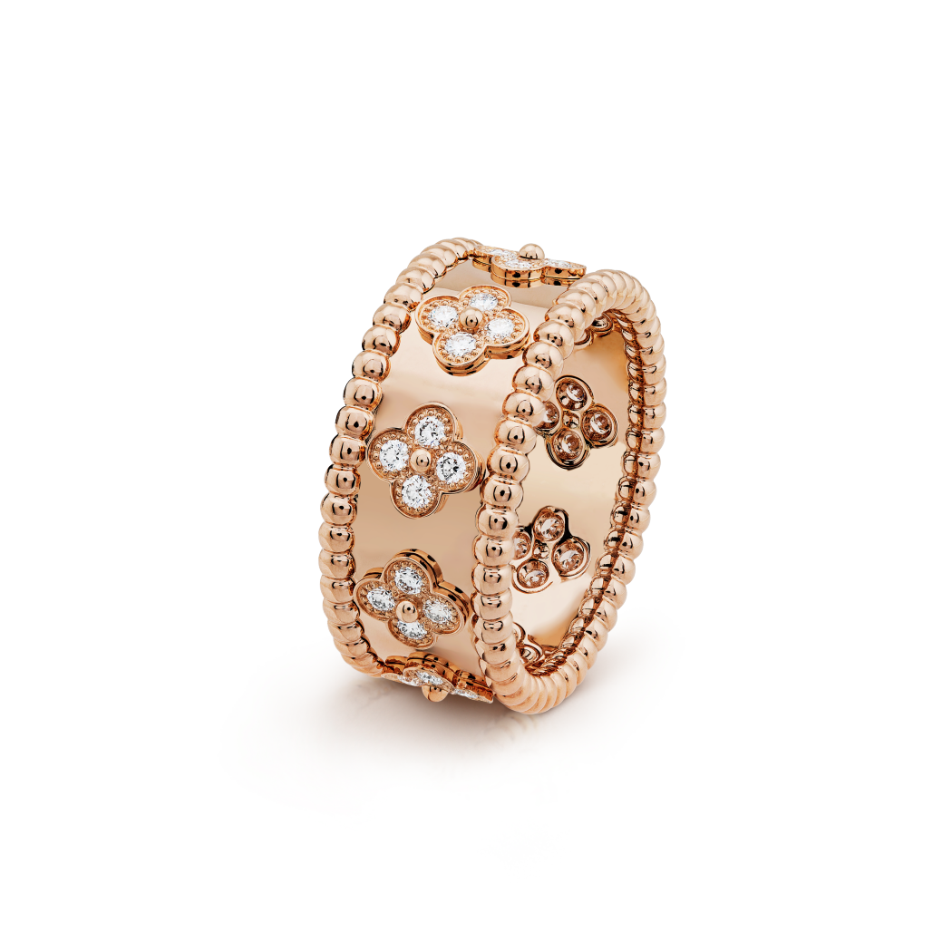 18K Gold Diamond VCA Perlée Clover Medium Ring