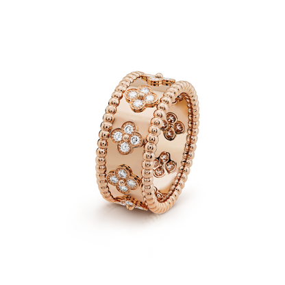 18K Gold Diamond VCA Perlée Clover Medium Ring