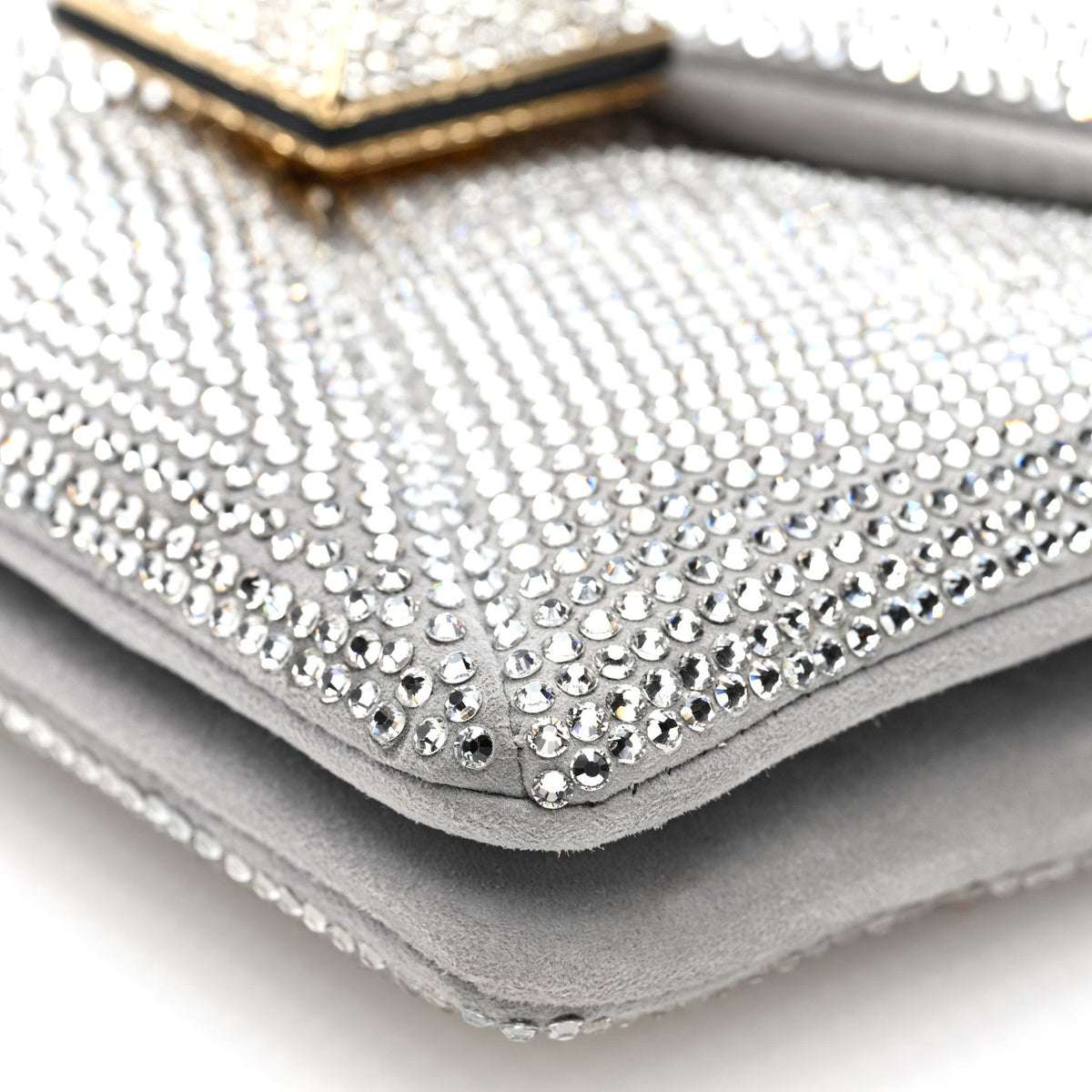 Valentino Garavani Crystal Suede Small One Stud Clutch Silver