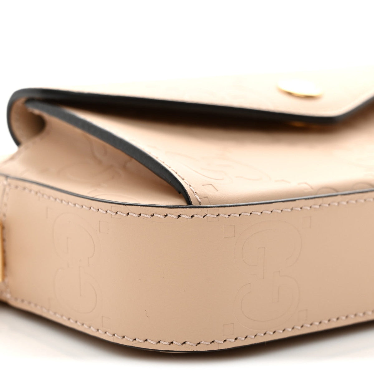 Gucci Calfskin GG Super Mini Debossed Chain Wallet Light Beige