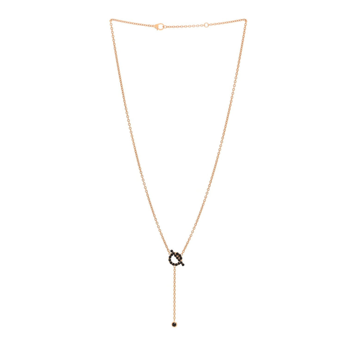 Hermes 18K Rose Gold Black Spinel Finesse Lariat Necklace