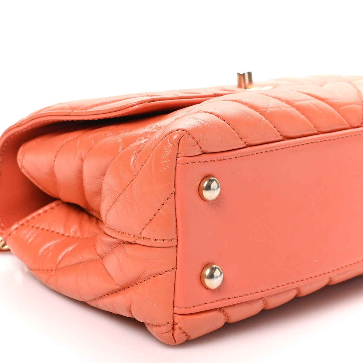 Chanel Aged Calfskin Chevron Quilted Mini Coco Handle Flap Orange