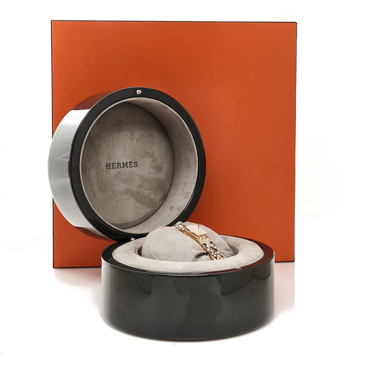 Hermes 18K Rose Gold Diamond 15mm Medor Joaillerie Quartz Watch