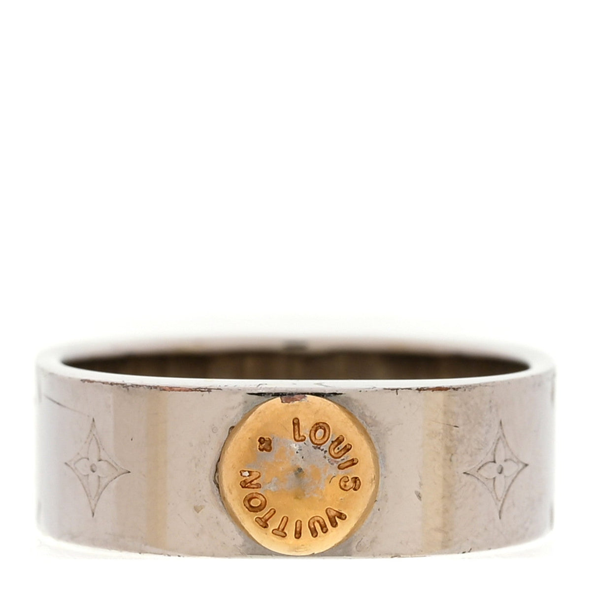 Louis Vuitton Brass Monogram Engraved Nanogram Ring S Palladium
