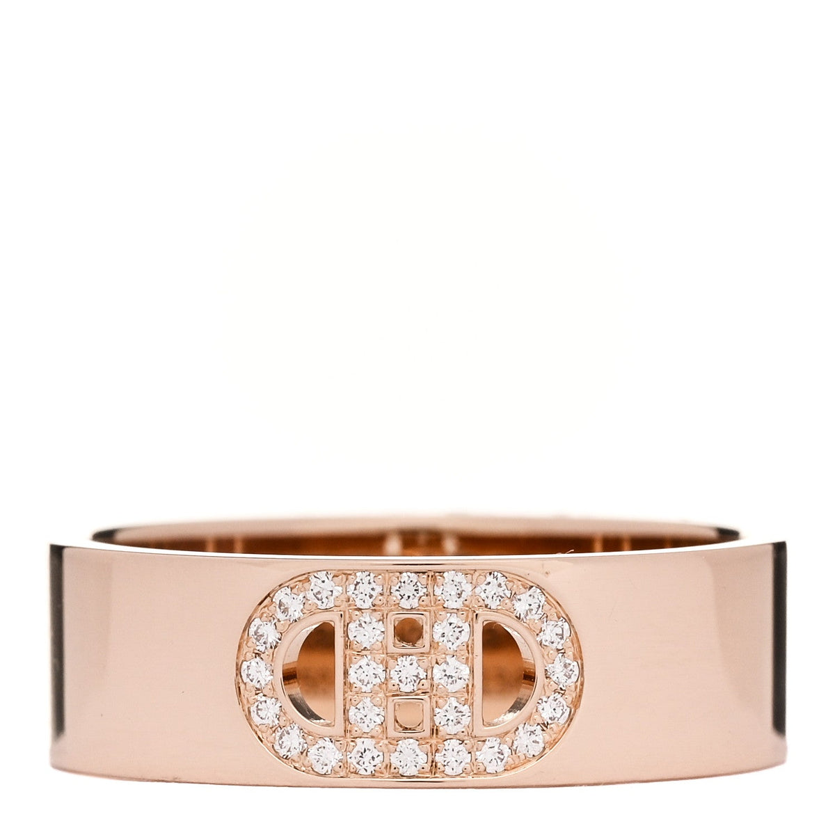 Hermes 18K Rose Gold Diamond PM H D'Ancre Ring 50 5.25