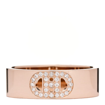 Hermes 18K Rose Gold Diamond PM H D'Ancre Ring 50 5.25