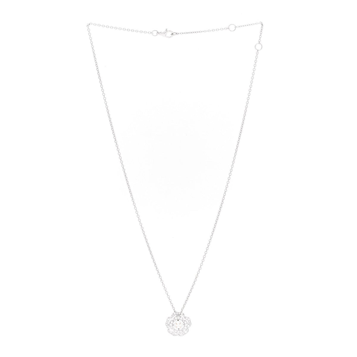 Chanel 18K White Gold Diamond Bouton de Camelia Pendant Necklace