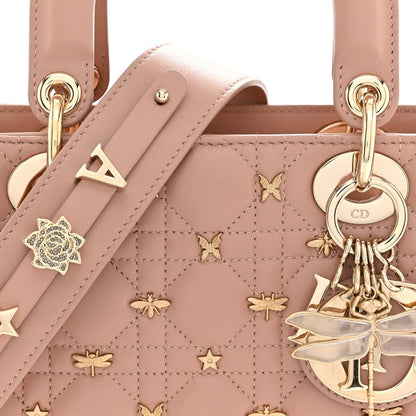 Christian Dior Lambskin Cannage Dragonfly Studs Small Lady Dior Rose Des Vents
