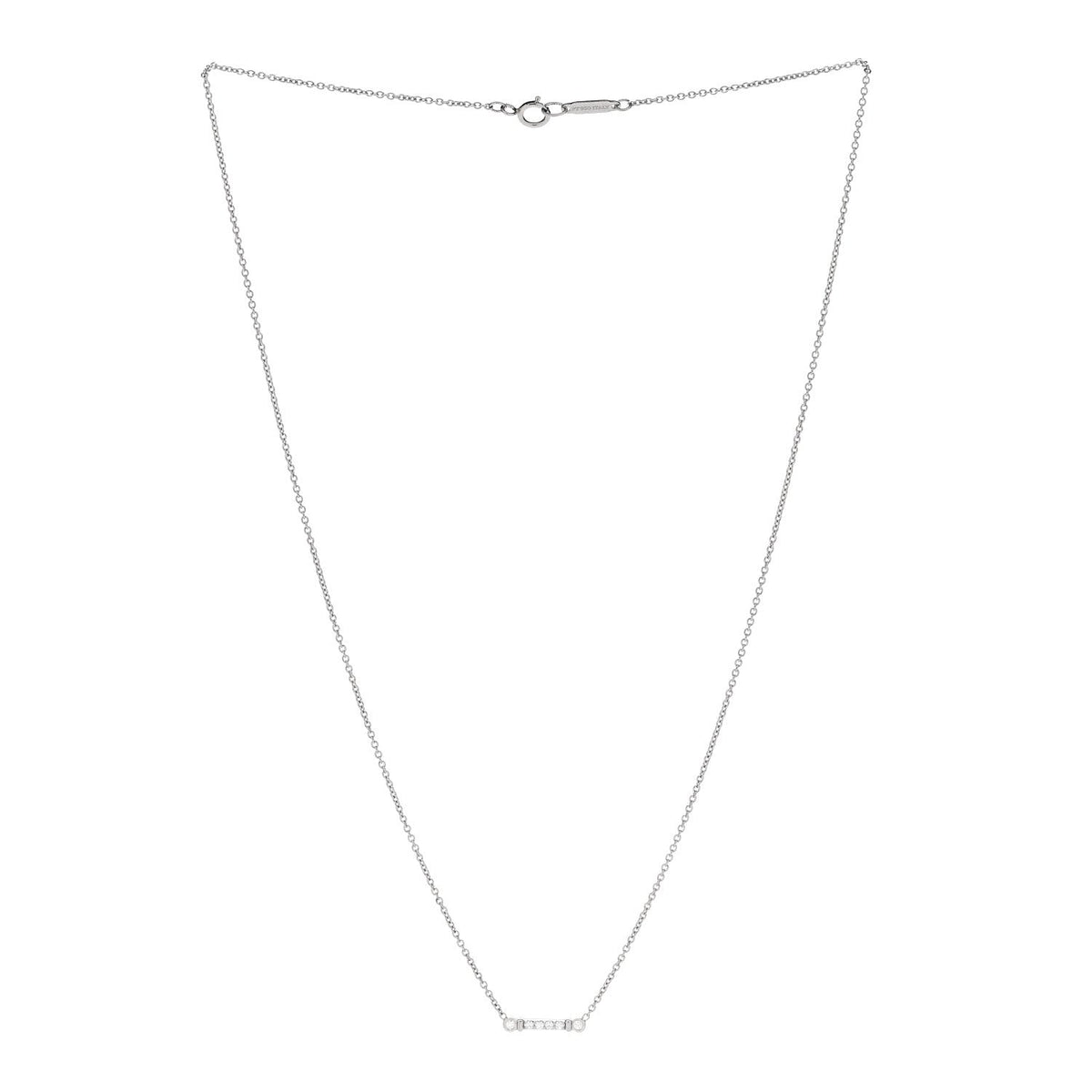 Tiffany Platinum Diamond Fleur de Lis Key Bar Pendant Necklace