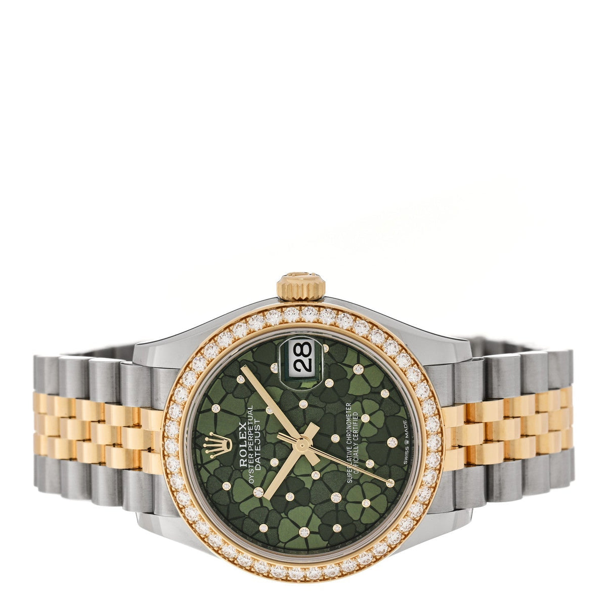 Rolex Stainless Steel 18K Yellow Gold Diamond 31mm Datejust Watch Green 278383RBR