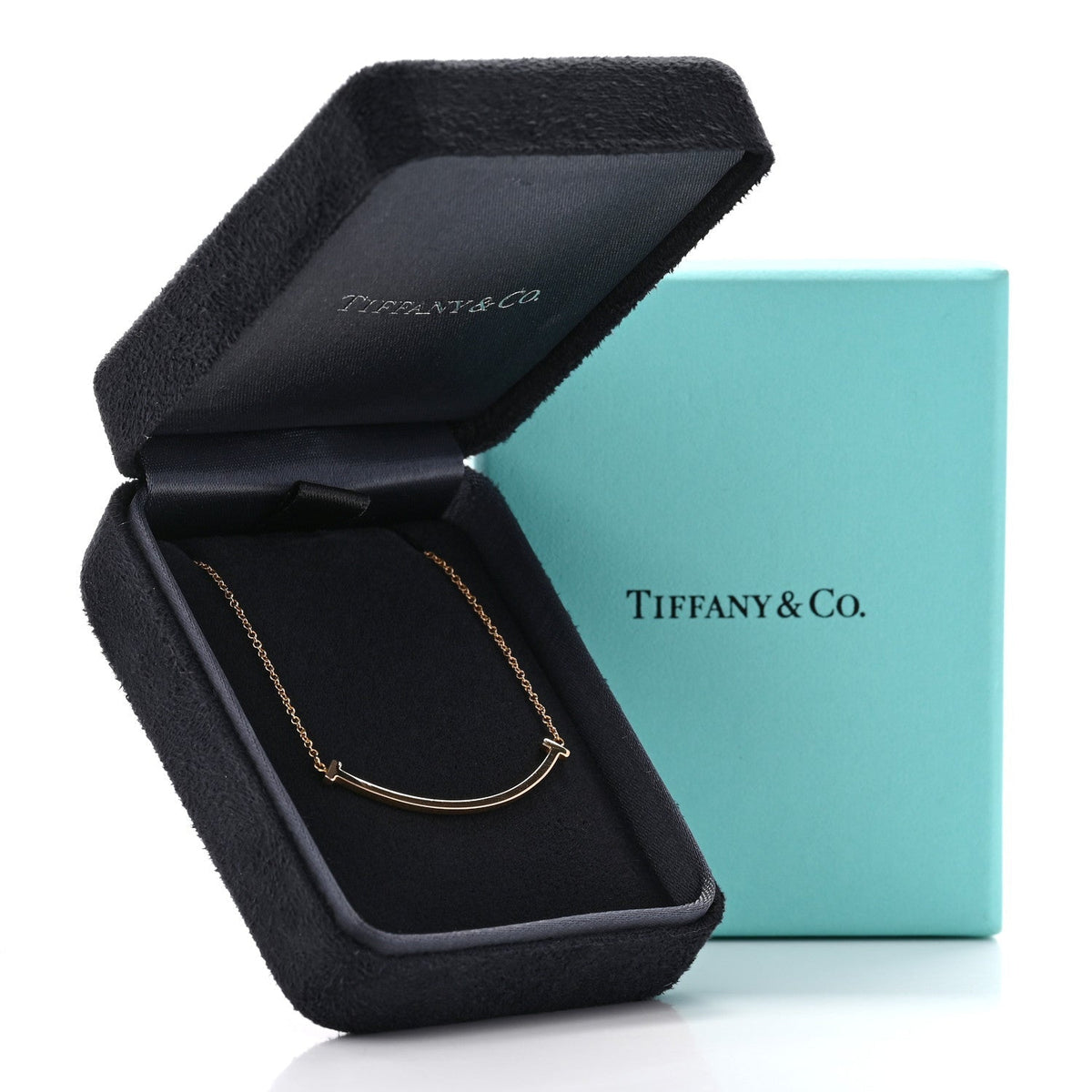 Tiffany 18K Rose Gold Small T Smile Pendant Necklace