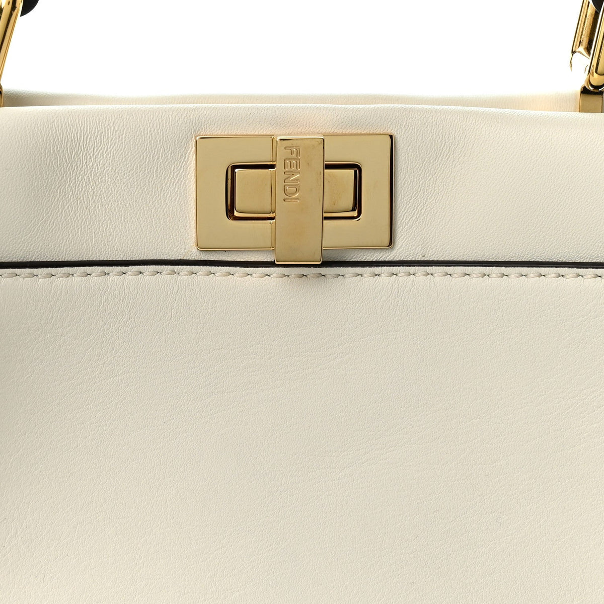 Fendi Vitello Seta Canvas FF Mini Peekaboo Iconic Satchel Uovo Sigaro Marrone
