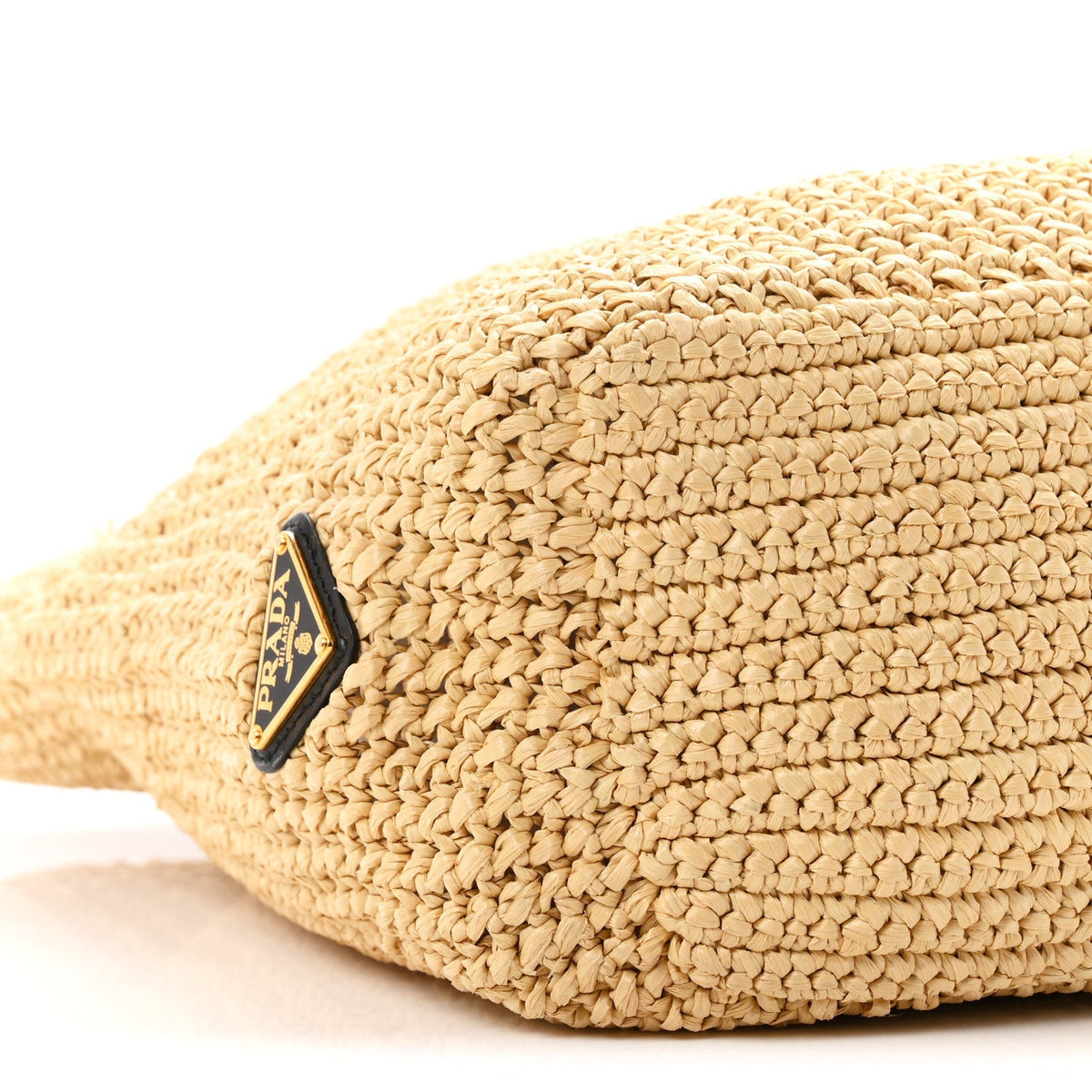 Prada Yarn Raffia Effect Crochet Embroidered Logo Tote Naturale