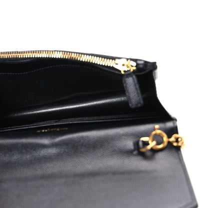 Saint Laurent Grain De Poudre Matelasse Chevron Monogram Envelope Chain Wallet Black