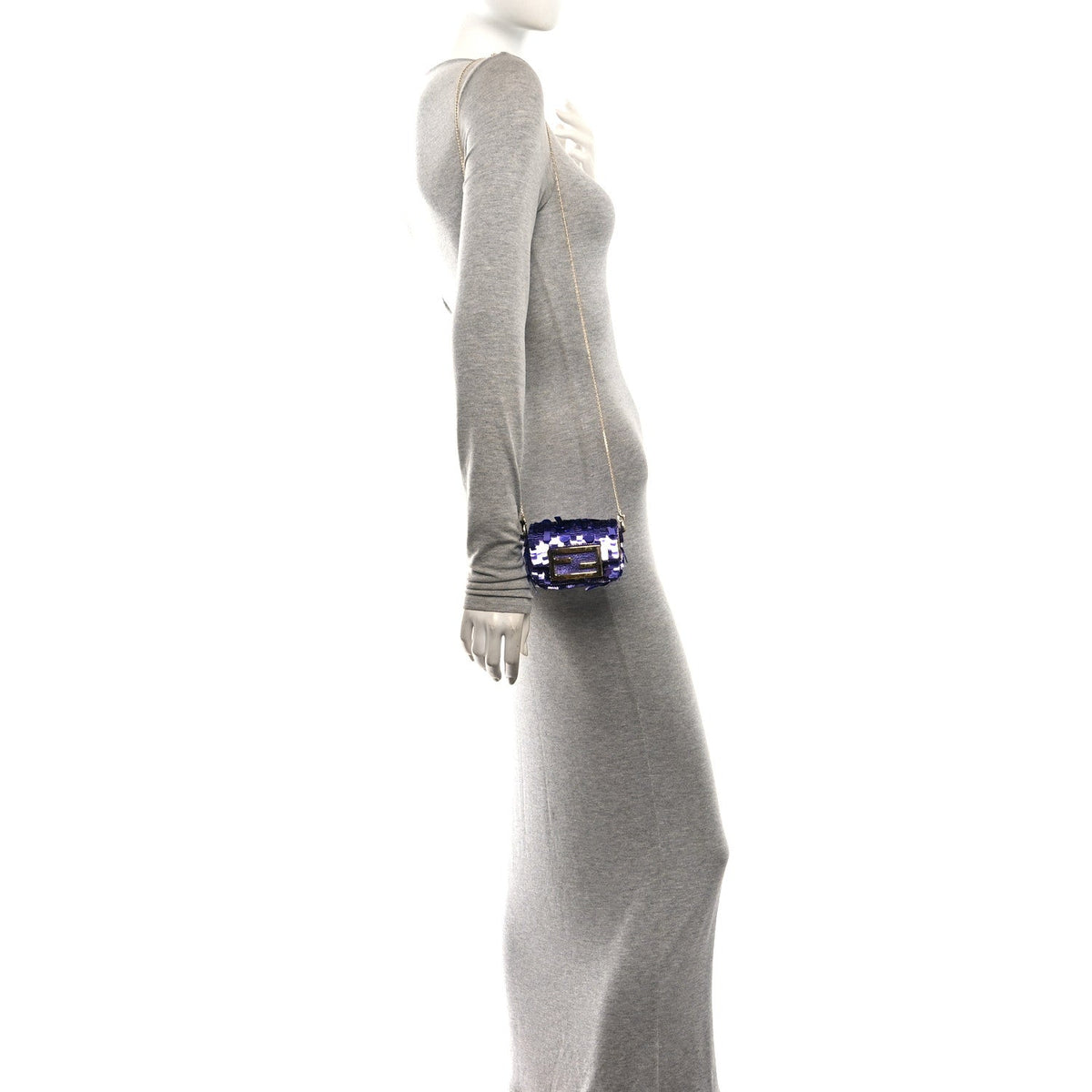 Fendi Sequin Paillettes Shiny Nappa Sex and the City Nano Maxi Buckle Baguette Charm Viola Purple