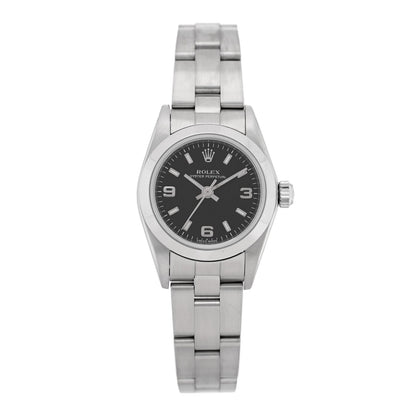 Rolex Stainless Steel 24mm Oyster Perpetual Watch Black 76080