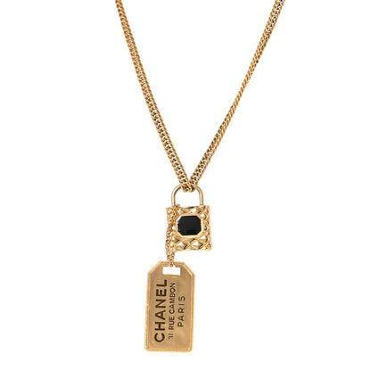 Chanel CC Padlock ID Dog Tag Charm Necklace Gold