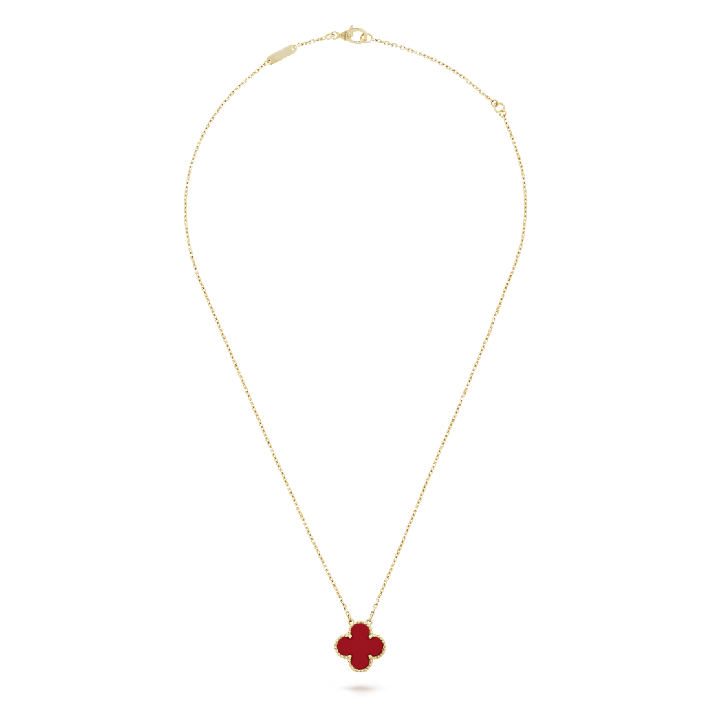18K Yellow Gold Carnelian VCA Vintage Alhambra Pendant