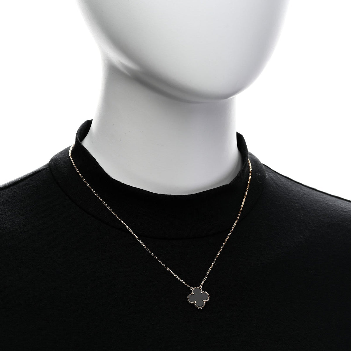 Van Cleef & Arpels 18K Yellow Gold Black Onyx Vintage Alhambra Pendant Necklace