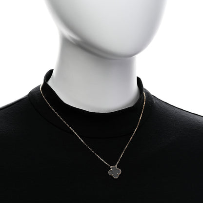 Van Cleef & Arpels 18K Yellow Gold Black Onyx Vintage Alhambra Pendant Necklace