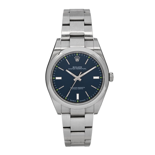 Rolex Stainless Steel 39mm Oyster Perpetual Watch Blue 114300