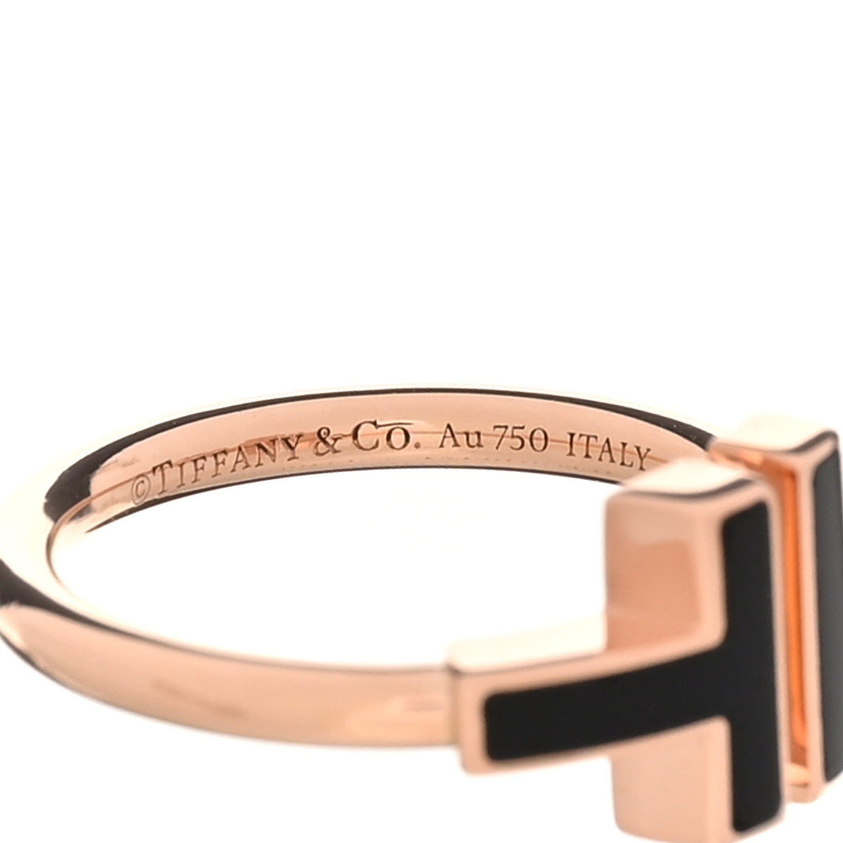 Tiffany 18K Rose Gold Black Onyx T Wire Ring 49 5