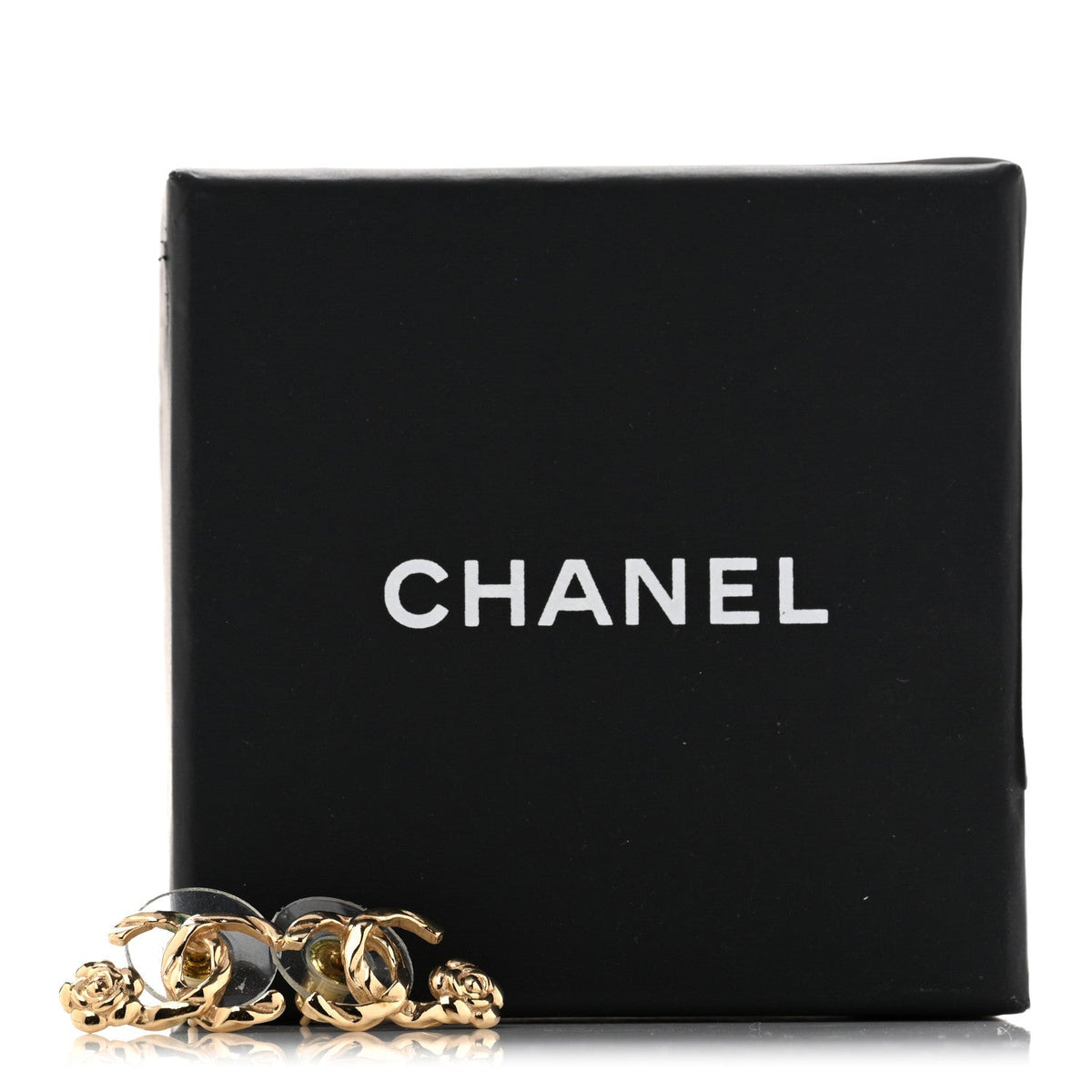 Chanel Metal Camellia CC Stud Earrings Gold