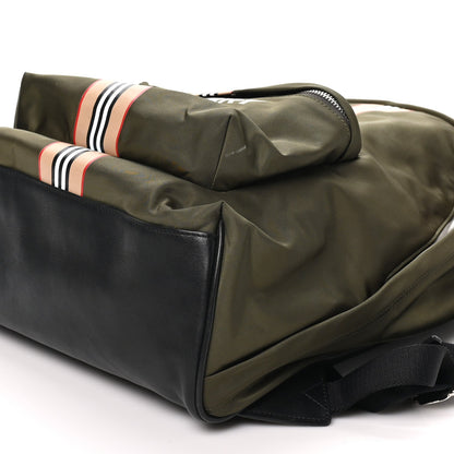 Burberry Canvas Vintage Check Stripe Jett Backpack Dark Olive Green