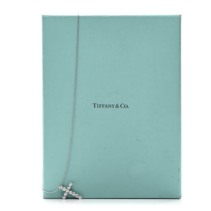 Tiffany Platinum Diamond Large Cross Pendant Necklace