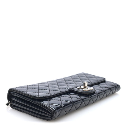 Chanel Patent Calfskin Quilted Flap Clutch With Chain Black