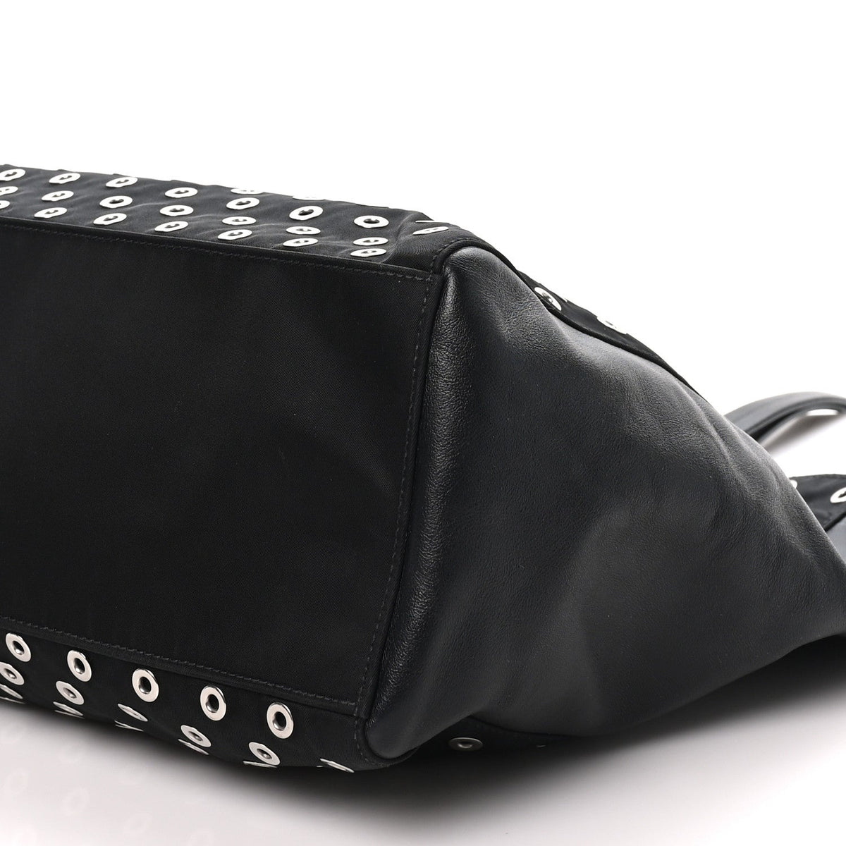 Prada Tessuto Nylon Calfskin Grommet Tote Black