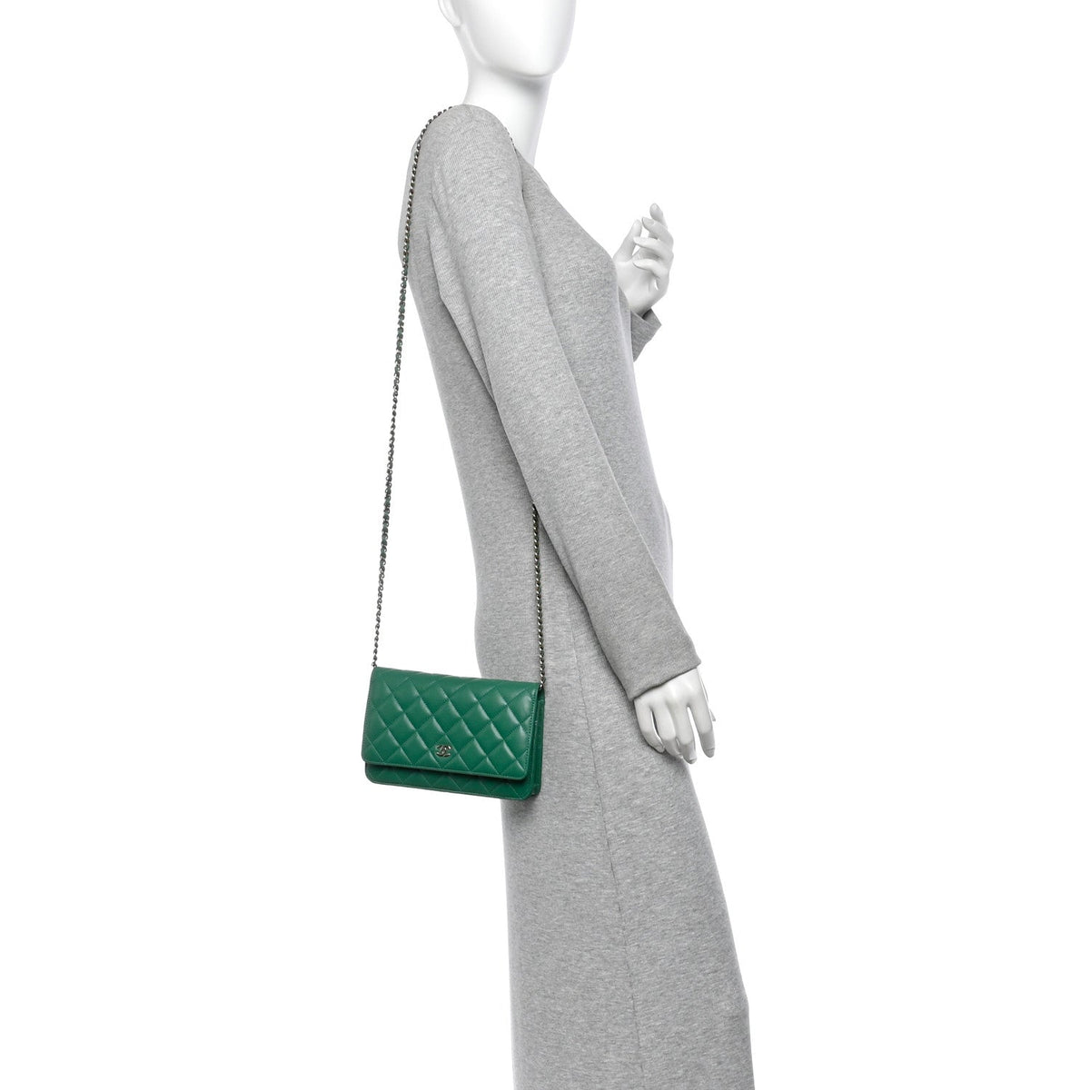 Chanel Lambskin Quilted Wallet On Chain WOC Green
